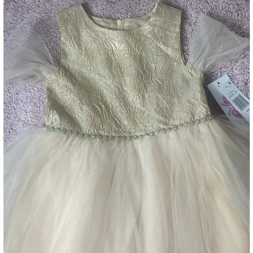 Girls Bonnie Jean ballerina party dress Size 5 Gold Beige tutu